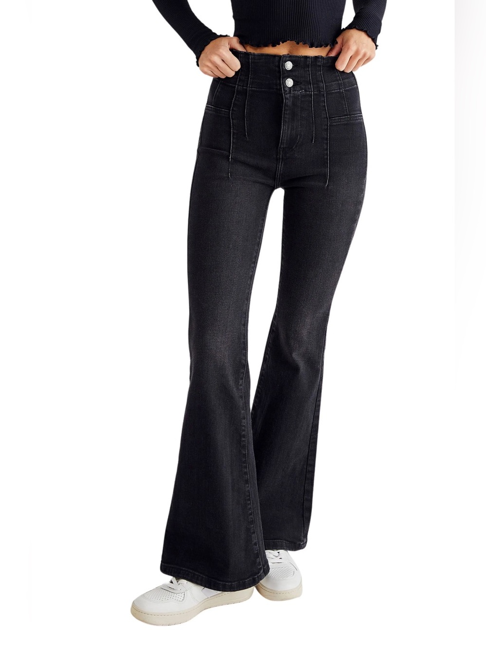 Free People We The Free Jayde Flare Jeans Onyx 32  Super High-Rise Retro Denim